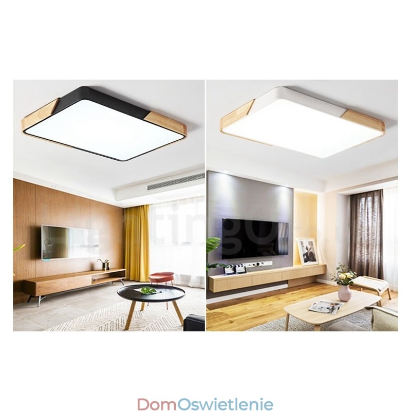 Ściemnialna, ultracienka, wielokolorowa, prostokątna, drewniana lampa sufitowa z akrylowym kloszem, lampa sufitowa w stylu nordyckim