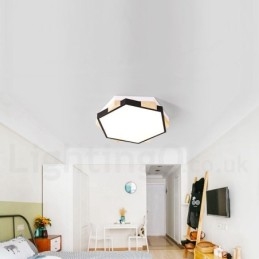 Ściemnialna wielokolorowa sześciokątna lampa sufitowa z drewna z akrylowym kloszem Lampa sufitowa w stylu nordyckim