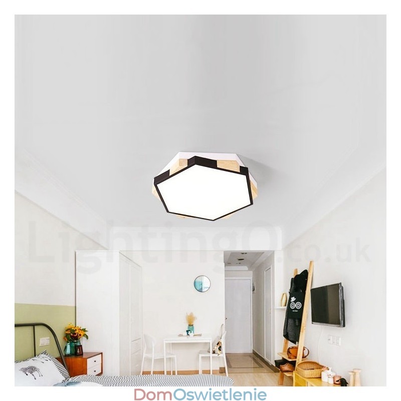 Ściemnialna wielokolorowa sześciokątna lampa sufitowa z drewna z akrylowym kloszem Lampa sufitowa w stylu nordyckim