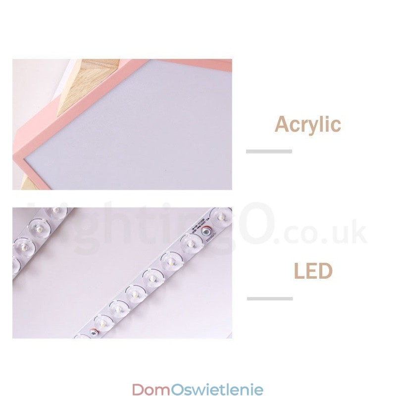 Ściemnialna wielokolorowa sześciokątna lampa sufitowa z drewna z akrylowym kloszem Lampa sufitowa w stylu nordyckim