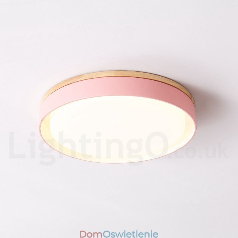 Ściemnialna wielokolorowa okrągła lampa sufitowa z drewna z akrylowym kloszem Lampa sufitowa w stylu nordyckim