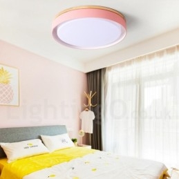 Ściemnialna wielokolorowa okrągła lampa sufitowa z drewna z akrylowym kloszem Lampa sufitowa w stylu nordyckim