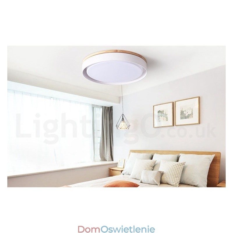 Ściemnialna wielokolorowa okrągła lampa sufitowa z drewna z akrylowym kloszem Lampa sufitowa w stylu nordyckim