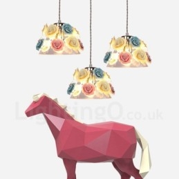 Wielokolorowa lampa wisząca sufitowa Flower Macaron z kloszem szklanym