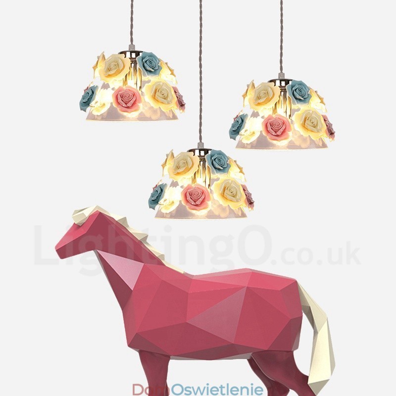 Wielokolorowa lampa wisząca sufitowa Flower Macaron z kloszem szklanym