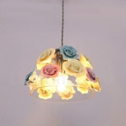 Wielokolorowa lampa wisząca sufitowa Flower Macaron z kloszem szklanym
