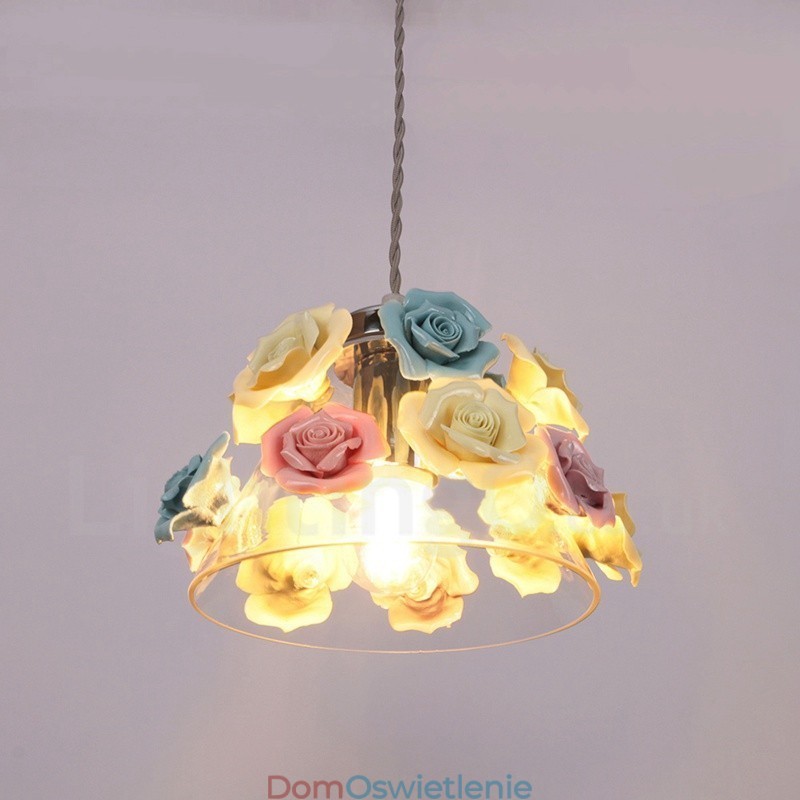 Wielokolorowa lampa wisząca sufitowa Flower Macaron z kloszem szklanym