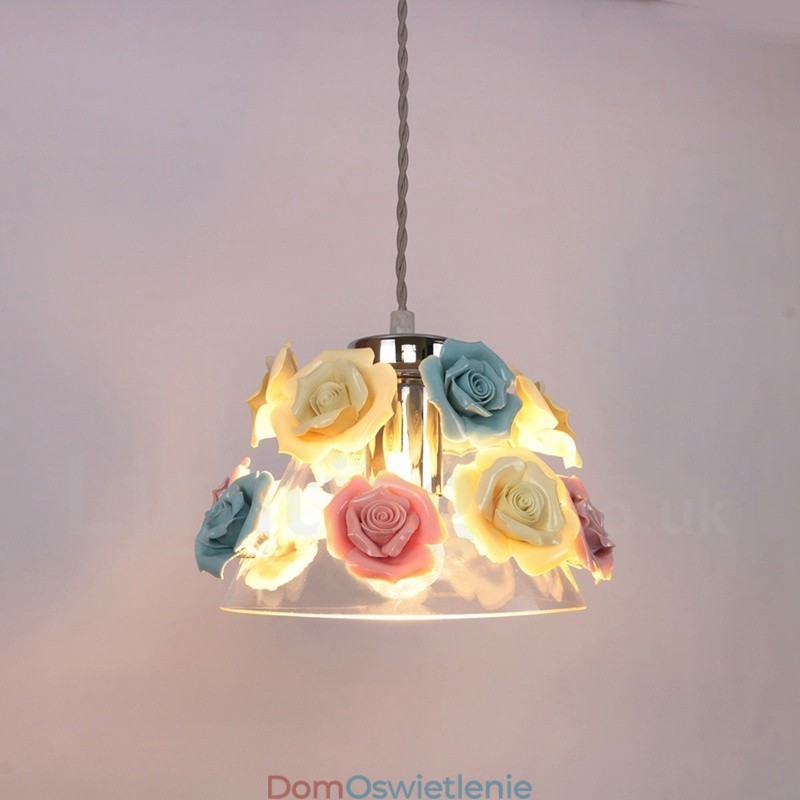 Wielokolorowa lampa wisząca sufitowa Flower Macaron z kloszem szklanym