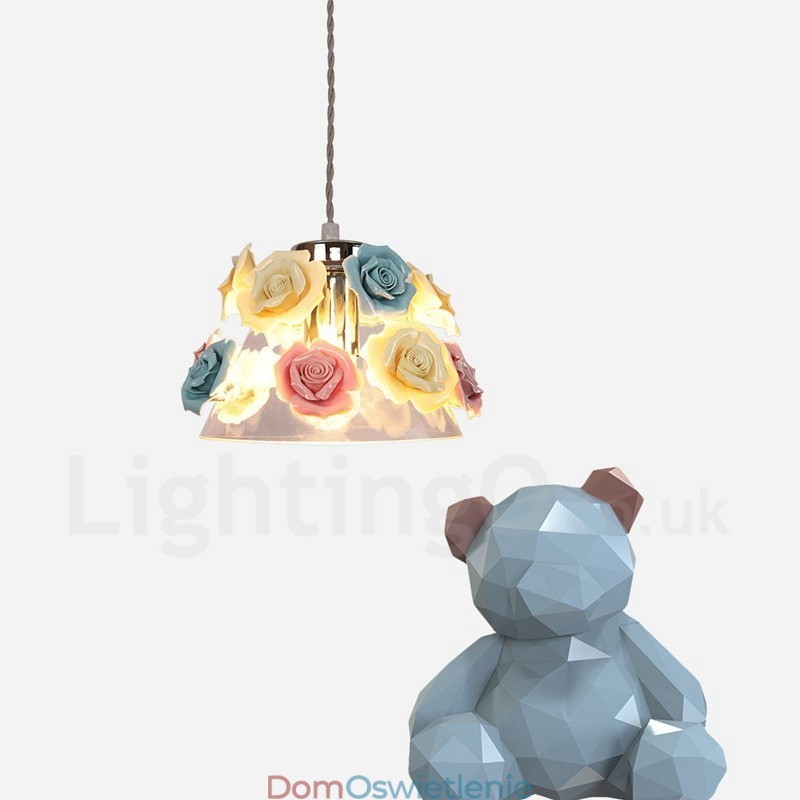 Wielokolorowa lampa wisząca sufitowa Flower Macaron z kloszem szklanym
