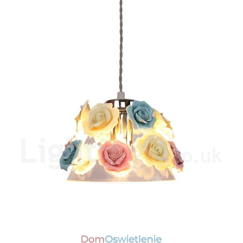 Wielokolorowa lampa wisząca sufitowa Flower Macaron z kloszem szklanym