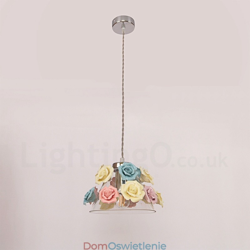 Wielokolorowa lampa wisząca sufitowa Flower Macaron z kloszem szklanym