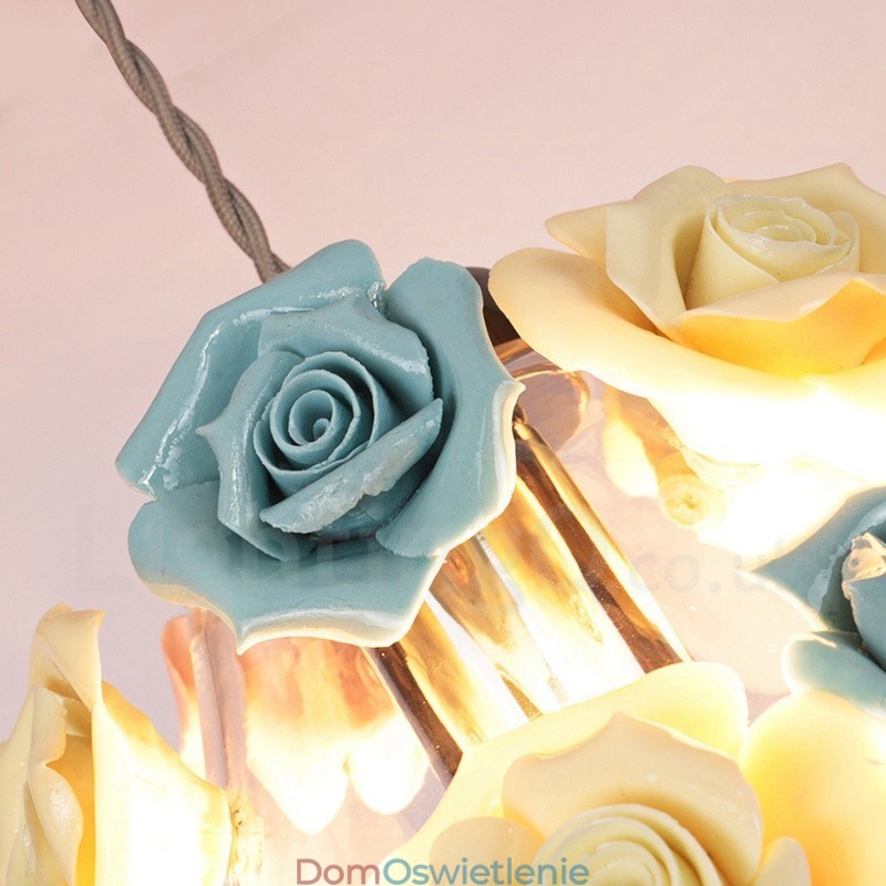 Wielokolorowa lampa wisząca sufitowa Flower Macaron z kloszem szklanym