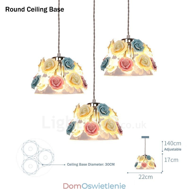 Wielokolorowa lampa wisząca sufitowa Flower Macaron z kloszem szklanym