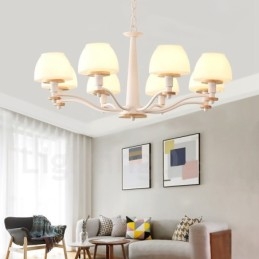 6 świateł 8 świateł wielokolorowe Macaron Wood wiszące światło z kloszami szklanymi żyrandol w stylu nordyckim