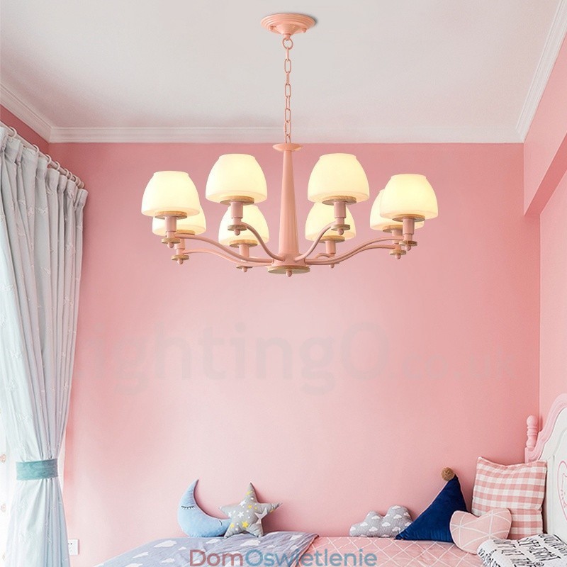 6 świateł 8 świateł wielokolorowe Macaron Wood wiszące światło z kloszami szklanymi żyrandol w stylu nordyckim