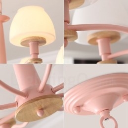 6 świateł 8 świateł wielokolorowe Macaron Wood wiszące światło z kloszami szklanymi żyrandol w stylu nordyckim