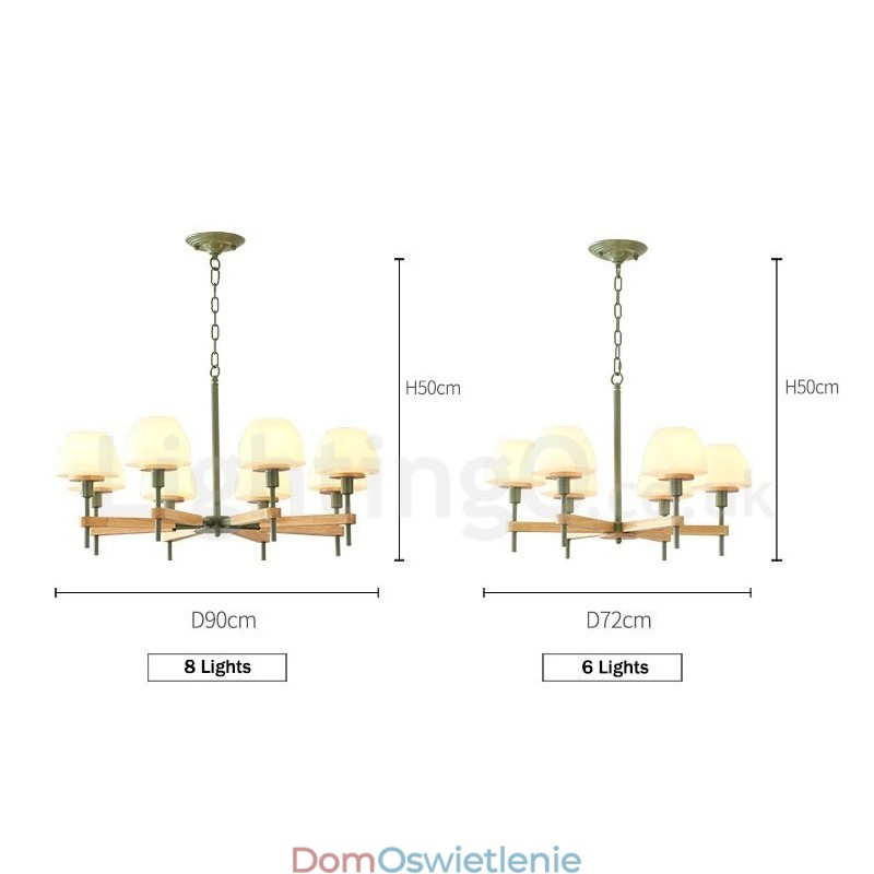 6 świateł 8 świateł wielokolorowe Macaron Wood wiszące światło z kloszami szklanymi żyrandol w stylu nordyckim