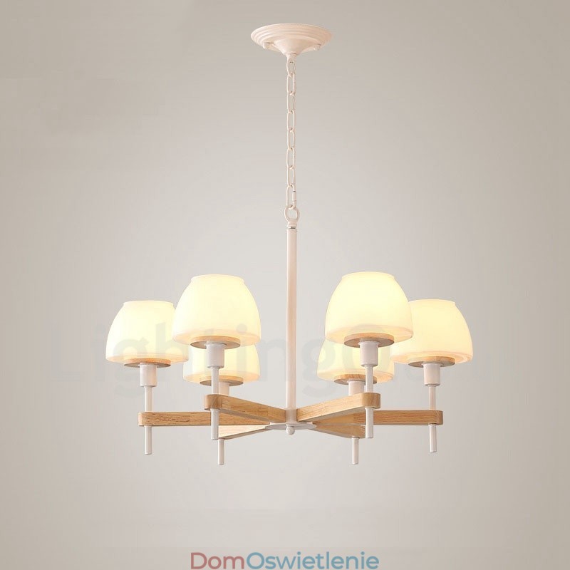 6 świateł 8 świateł wielokolorowe Macaron Wood wiszące światło z kloszami szklanymi żyrandol w stylu nordyckim
