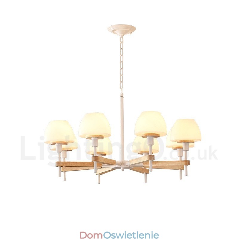 6 świateł 8 świateł wielokolorowe Macaron Wood wiszące światło z kloszami szklanymi żyrandol w stylu nordyckim