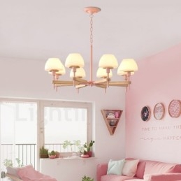 6 świateł 8 świateł wielokolorowe Macaron Wood wiszące światło z kloszami szklanymi żyrandol w stylu nordyckim