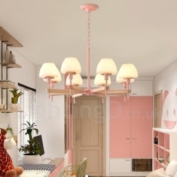 6 świateł 8 świateł wielokolorowe Macaron Wood wiszące światło z kloszami szklanymi żyrandol w stylu nordyckim