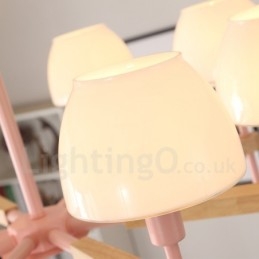 6 świateł 8 świateł wielokolorowe Macaron Wood wiszące światło z kloszami szklanymi żyrandol w stylu nordyckim