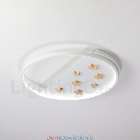 Ściemnialna biała lampa sufitowa z okrągłym drewnianym wzorem w gwiazdy, ultracienka lampa sufitowa, którą można również wykorzystać jako lampę ścienną Ściemnialna biała lampa sufitowa z okrągłym drewnianym wzorem w gwiazdy, ultracienka lampa sufitowa, którą można również wykorzystać jako lampę ścienną