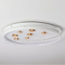 Ściemnialna biała lampa sufitowa z okrągłym drewnianym wzorem w gwiazdy, ultracienka lampa sufitowa, którą można również wykorzystać jako lampę ścienną