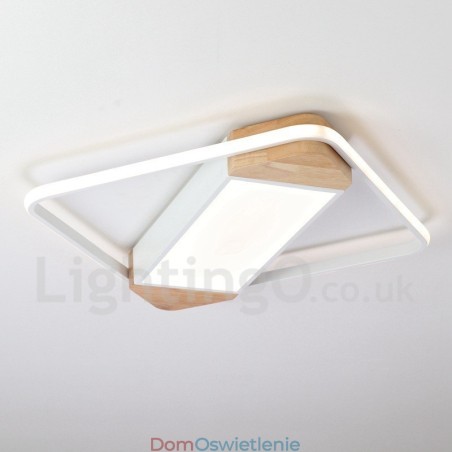 Ściemnialna biała kwadratowa lampa sufitowa z drewna, ultracienka lampa sufitowa, może być również używana jako lampa ścienna Ściemnialna biała kwadratowa lampa sufitowa z drewna, ultracienka lampa sufitowa, może być również używana jako lampa ścienna