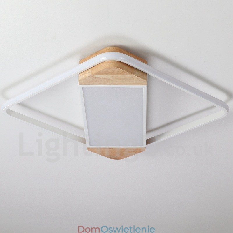 Ściemnialna biała kwadratowa lampa sufitowa z drewna, ultracienka lampa sufitowa, może być również używana jako lampa ścienna
