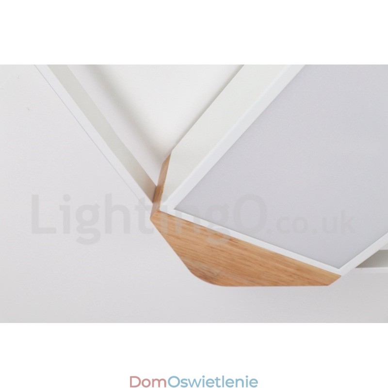 Ściemnialna biała kwadratowa lampa sufitowa z drewna, ultracienka lampa sufitowa, może być również używana jako lampa ścienna