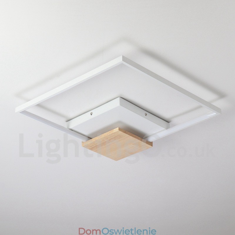 Ściemnialna biała kwadratowa lampa sufitowa z drewna, ultracienka lampa sufitowa, może być również używana jako lampa ścienna