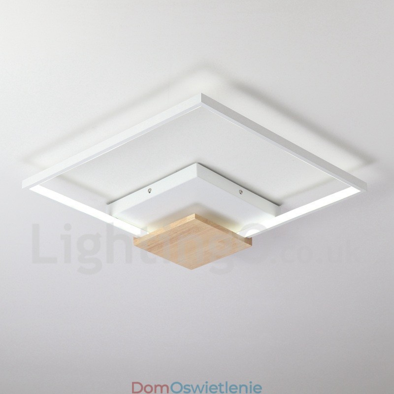 Ściemnialna biała kwadratowa lampa sufitowa z drewna, ultracienka lampa sufitowa, może być również używana jako lampa ścienna
