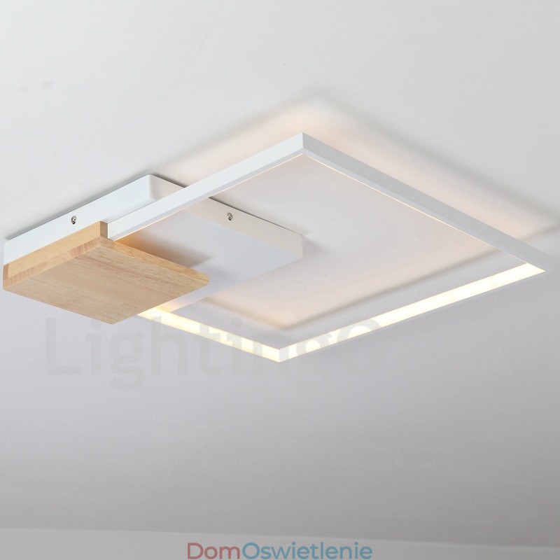 Ściemnialna biała kwadratowa lampa sufitowa z drewna, ultracienka lampa sufitowa, może być również używana jako lampa ścienna