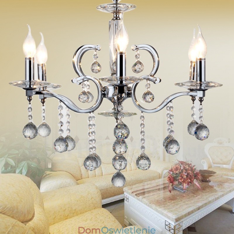 Elegancki chromowany kryształowy żyrandol na świece