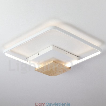 Ściemnialna biała kwadratowa lampa sufitowa z drewna, ultracienka lampa sufitowa, może być również używana jako lampa ścienna Ściemnialna biała kwadratowa lampa sufitowa z drewna, ultracienka lampa sufitowa, może być również używana jako lampa ścienna