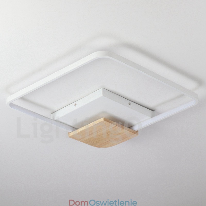 Ściemnialna biała kwadratowa lampa sufitowa z drewna, ultracienka lampa sufitowa, może być również używana jako lampa ścienna