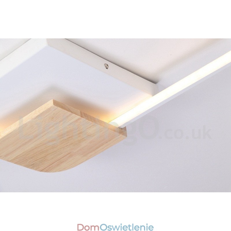 Ściemnialna biała kwadratowa lampa sufitowa z drewna, ultracienka lampa sufitowa, może być również używana jako lampa ścienna
