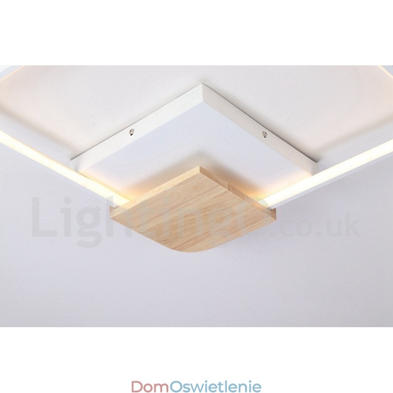 Ściemnialna biała kwadratowa lampa sufitowa z drewna, ultracienka lampa sufitowa, może być również używana jako lampa ścienna