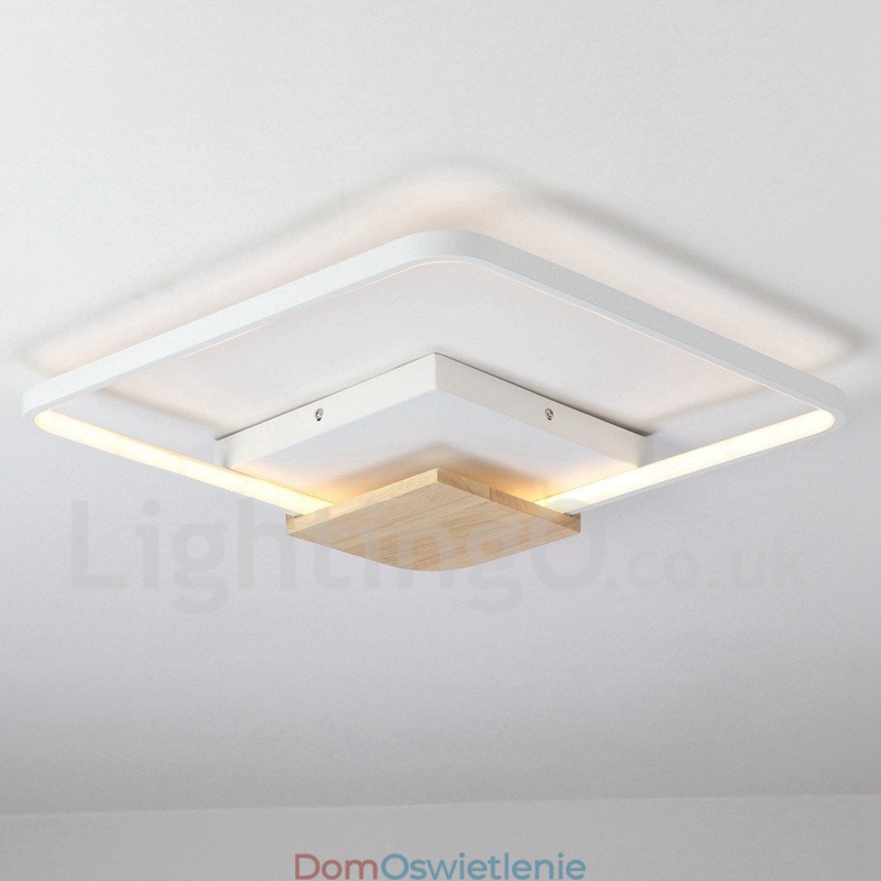 Ściemnialna biała kwadratowa lampa sufitowa z drewna, ultracienka lampa sufitowa, może być również używana jako lampa ścienna