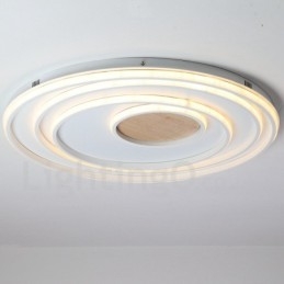 Ściemnialna biała lampa sufitowa z pierścieniami z drewna, ultracienka lampa sufitowa, może być również używana jako lampa ścienna