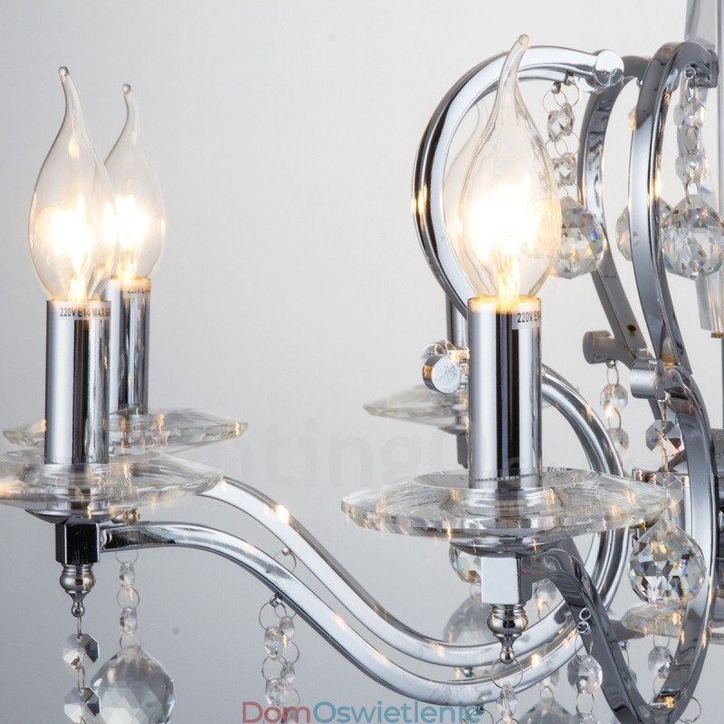 Elegancki chromowany kryształowy żyrandol na świece