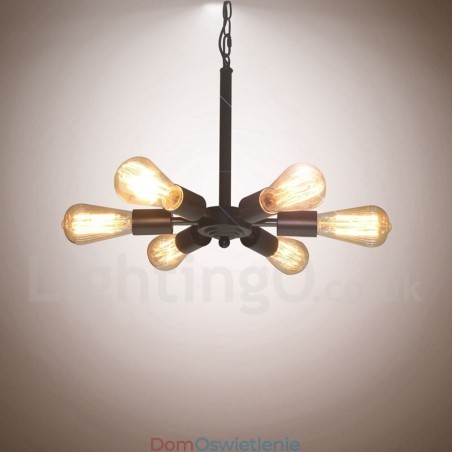 6-punktowa rustykalna lampa wisząca w stylu retro vintage w kolorze czarnym 6-punktowa rustykalna lampa wisząca w stylu retro vintage w kolorze czarnym