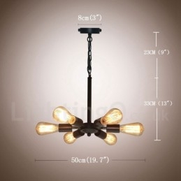 6-punktowa rustykalna lampa wisząca w stylu retro vintage w kolorze czarnym