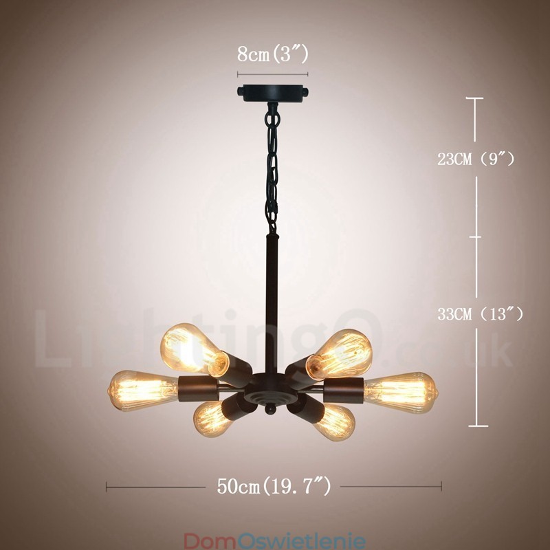 6-punktowa rustykalna lampa wisząca w stylu retro vintage w kolorze czarnym