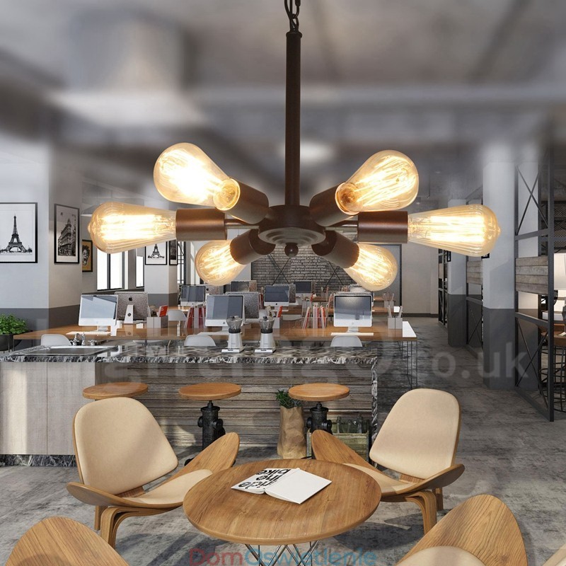 6-punktowa rustykalna lampa wisząca w stylu retro vintage w kolorze czarnym