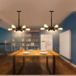 6-punktowa rustykalna lampa wisząca w stylu retro vintage w kolorze czarnym