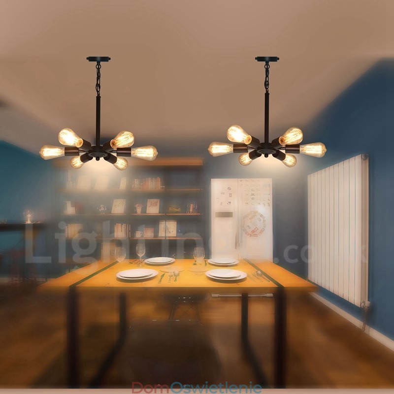 6-punktowa rustykalna lampa wisząca w stylu retro vintage w kolorze czarnym