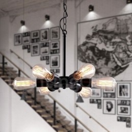 6-punktowa rustykalna lampa wisząca w stylu retro vintage w kolorze czarnym