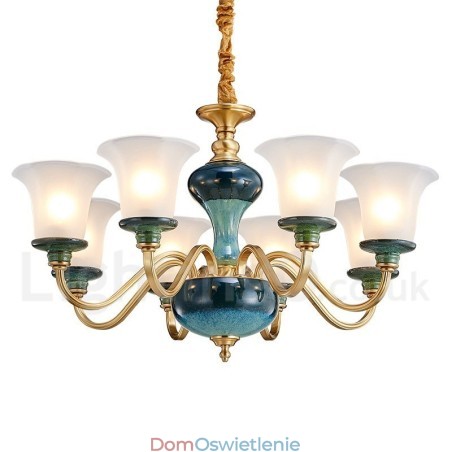 Retro Vintage Mosiężny Ceramiczny Wiszący Żyrandol Świeca z Kloszami Szklanymi Retro Vintage Mosiężny Ceramiczny Wiszący Żyrandol Świeca z Kloszami Szklanymi